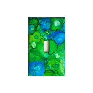 Hand Crafted Blue and Green Abstract Design Single Toggle Light Switch Plate